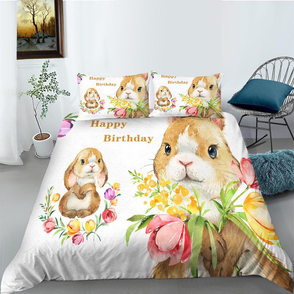 Cartoon Animal Quilt Cover Pillowcase Two Or Three-Piece Set Polyester Digital Printing