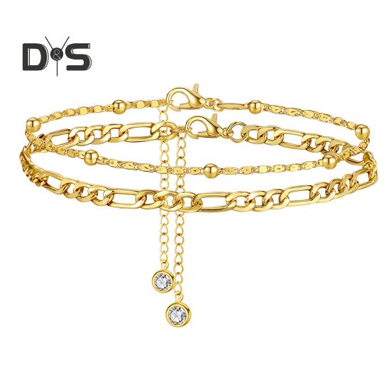 

Женский ножной браслет, двухслойный декор со стразами, регулируемая длина, полированные женские украшения на щиколотке, цепочка на щиколотку, подарок на день рождения, юбилеи золотистый