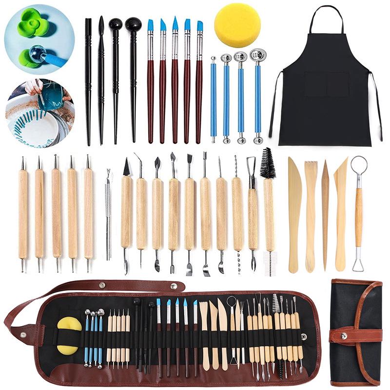 37-Piece Pottery Tool Set: Clay Sculpture, Carving Knives, Silicone Pens, Apron, and Stone for DIY Crafts
