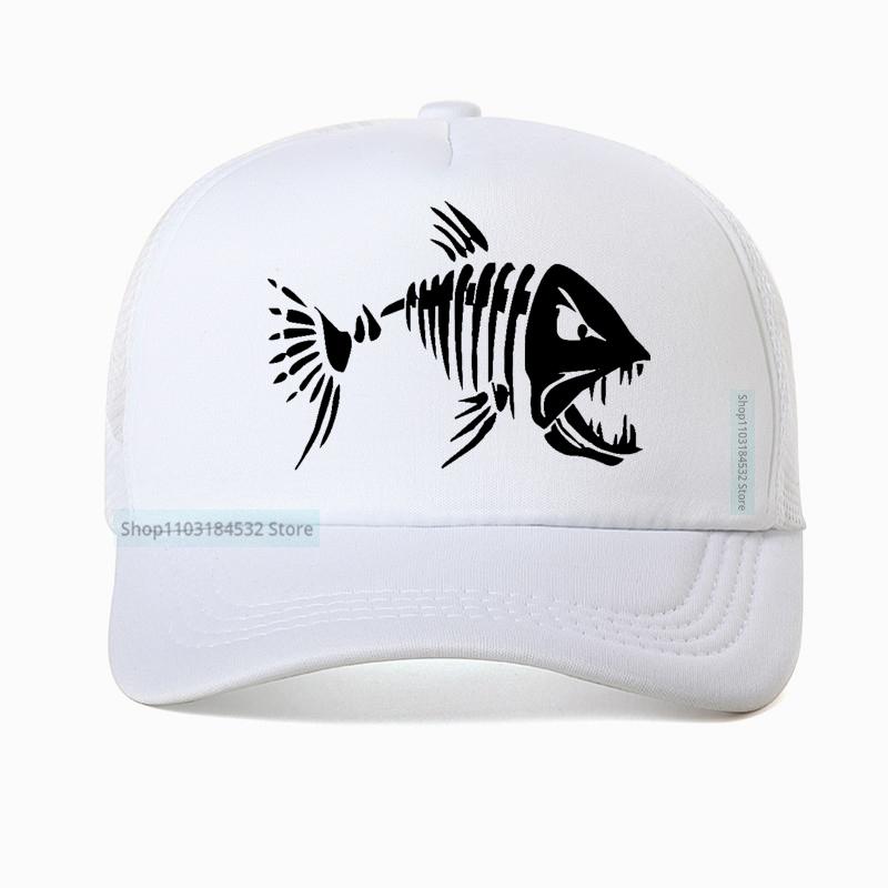 Cartoon Fish Bones Mesh Baseball Hat Unisex Outdoor Fishing Skeleton Fish Bone Adjustable Caps Women sun hat