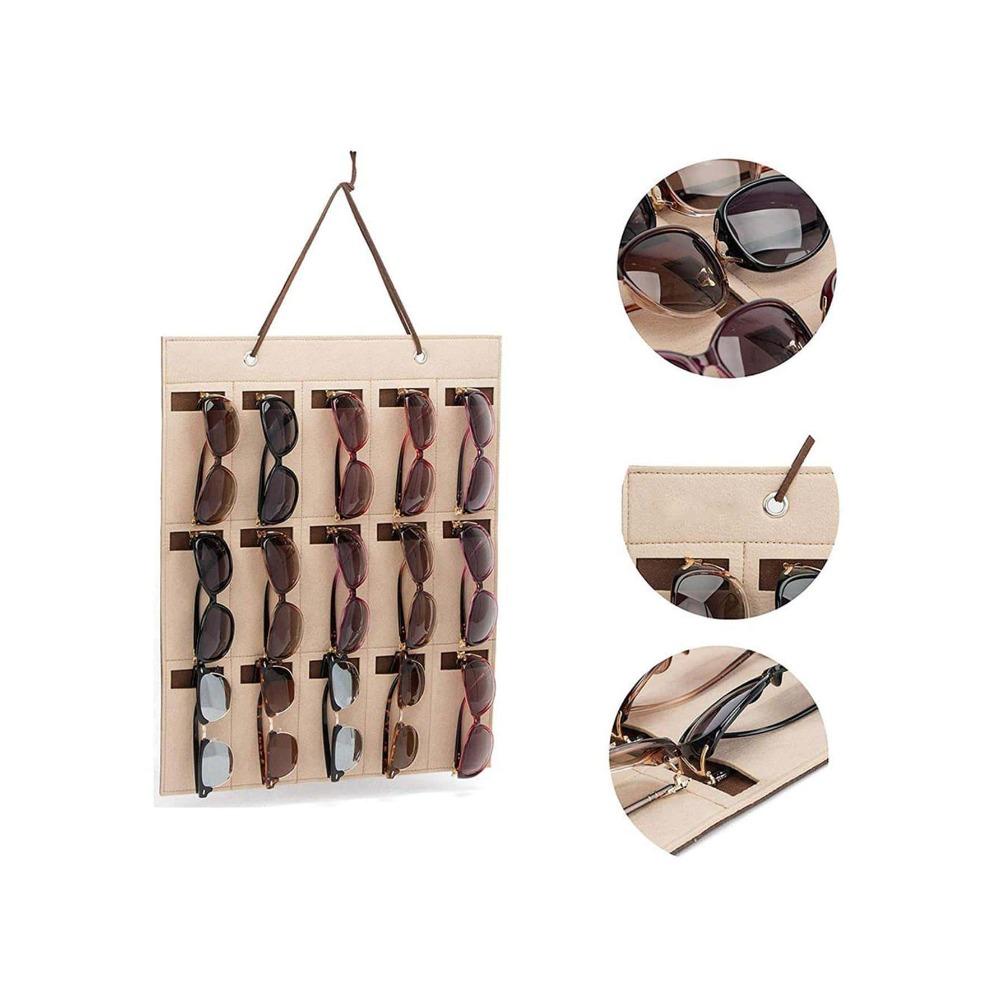 1pc Hanging Glasses Storage Bag, Beige Multi Grid Glasses Storage Bag for Home, Gender Reveal Party, Perfect for Birthdays, Weddings