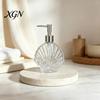 Lotion Glass Container 400ML Beach Seashell Refillable Soap Dispenser, Liquid Hand Bottle Container, Pump for Bathroom Kitchen Countertop Dispenser