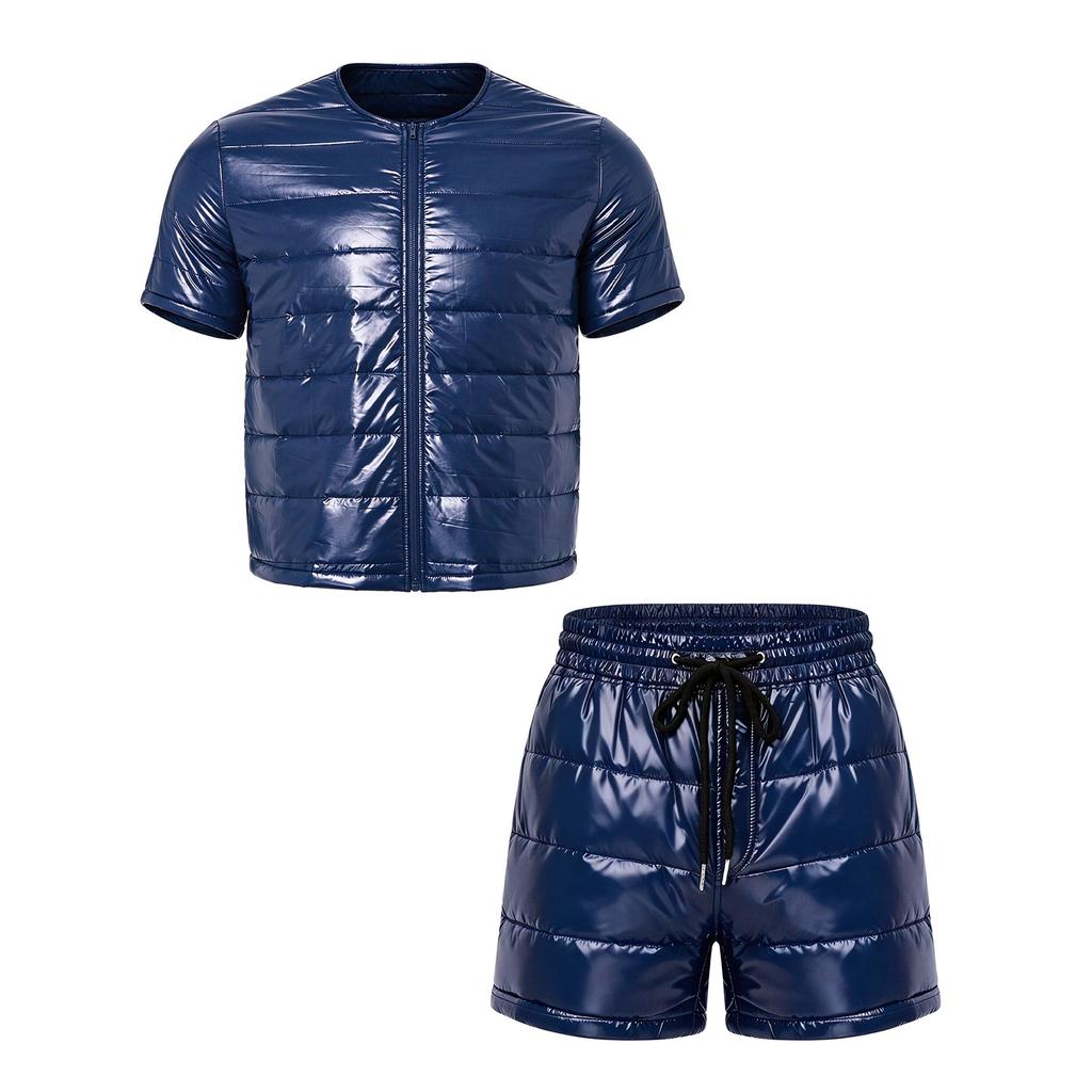Mens Water Resistant Padded Short Sleeve Zipper Front Jacket Drawstring Shorts