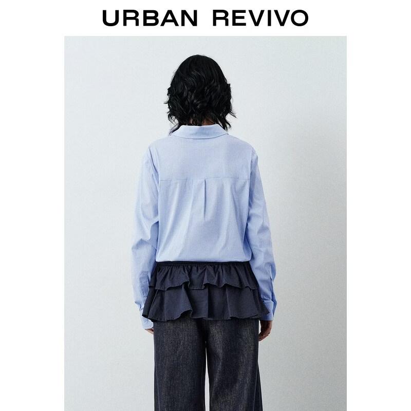 UR2026 Women's Light Blue Plaid Lapel Shirt