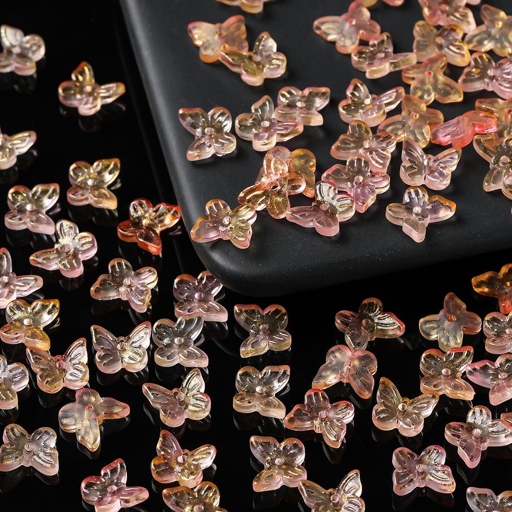 10 Stück/Lot Glasplattierte Schmetterlingskristallperlen, lose Perlen, handgefertigtes DIY-Bastelzubehör für Armbänder, Ohrringe und Schmuckherstellung