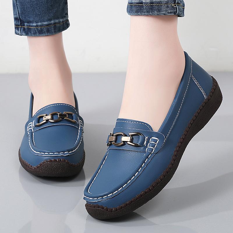 Women Simple Red Loafers Leather Driving Moccasins Comfort Flats Black Casual Slip on Plus Size Black Shoes