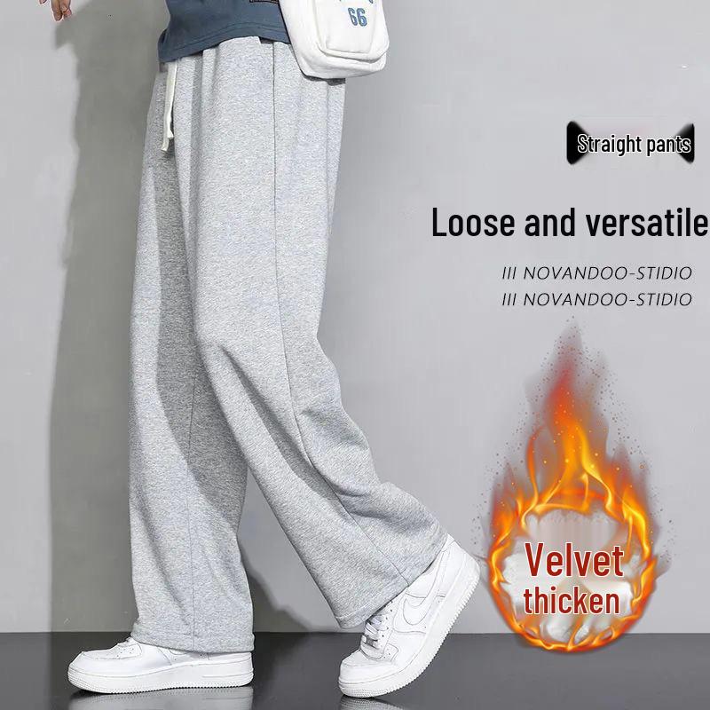 Men's 2026 Gray Loose-Fit Straight-Leg Sweatpants, Wide-Leg Casual Cotton for Spring/Fall