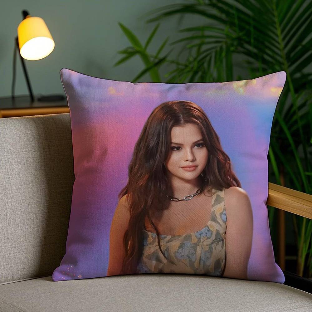 Hot Singer S-Selena G-Gomez Pillow Case Home Dorm Chair Back Short Plush Double-Sided Printing Office Nap Time Cushion Cover