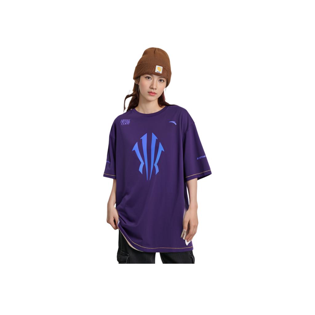 Anta Kyrie Series Letter Logo Print Round Neck Short Sleeve Drop Shoulder T-Shirt Unisex T-Shirts Deep-Purple 172421114-3