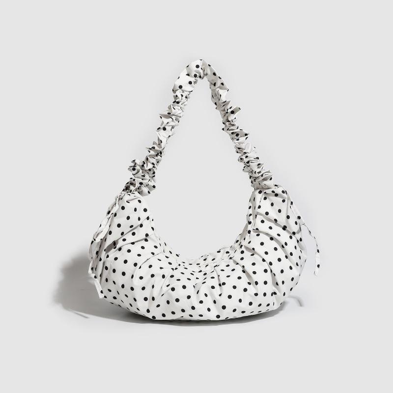 

Плиссированная кружевная сумка-пельмень в горошек, сумка кроссбоди на кулиске и молнии, сумка-тоут для поездок белый