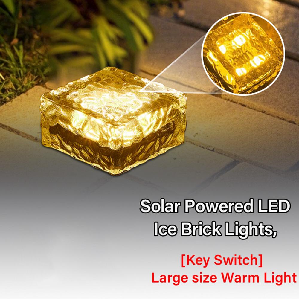 IP68 Waterproof LED Outdoor Solar Power Ground Light LED Ice Brick Lamp Imitation Glass Yard Driveway Garden Decor Buried Light