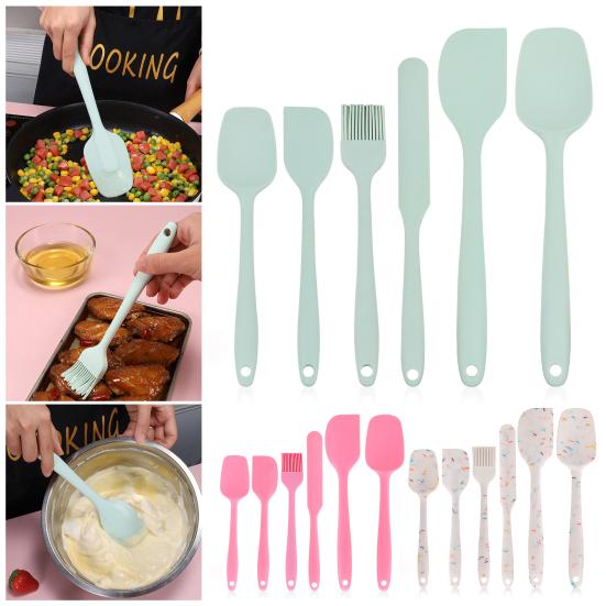 6Pcs Silicone Spatula Set Food Grade Cooking Utensils Set Non-Slip Heat Resistant Flexible Kitchen Tools for Baking Stir-Frying