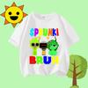 Cartoon Sprunki Character Printed Kids T-shirt Pure Cotton Short-sleeved White Top Cartoon Children's Clothing for Boys