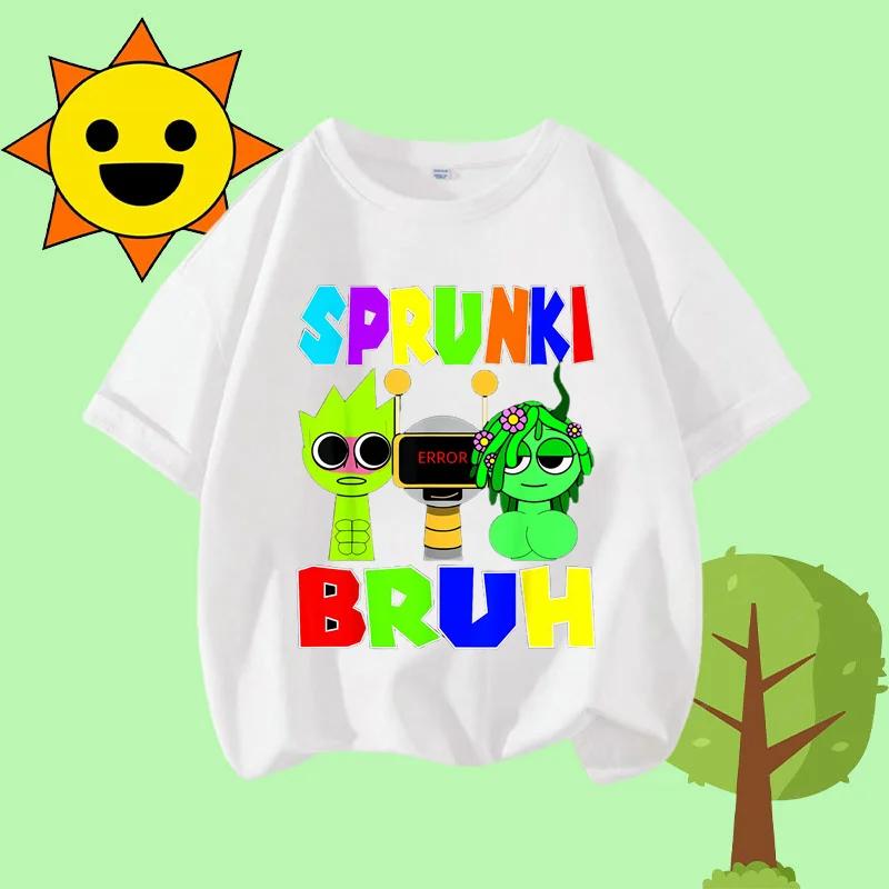 Cartoon Sprunki Character Printed Kids T-shirt Pure Cotton Short-sleeved White Top Cartoon Children's Clothing for Boys