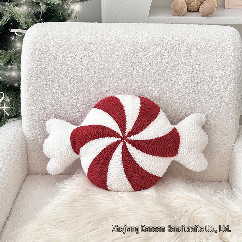 Nordic Christmas Snowflake Candy Embroidered Throw Pillow Cushion