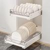 Pull-Out Kitchen Dish and Plate Storage Rack with Draining Basket