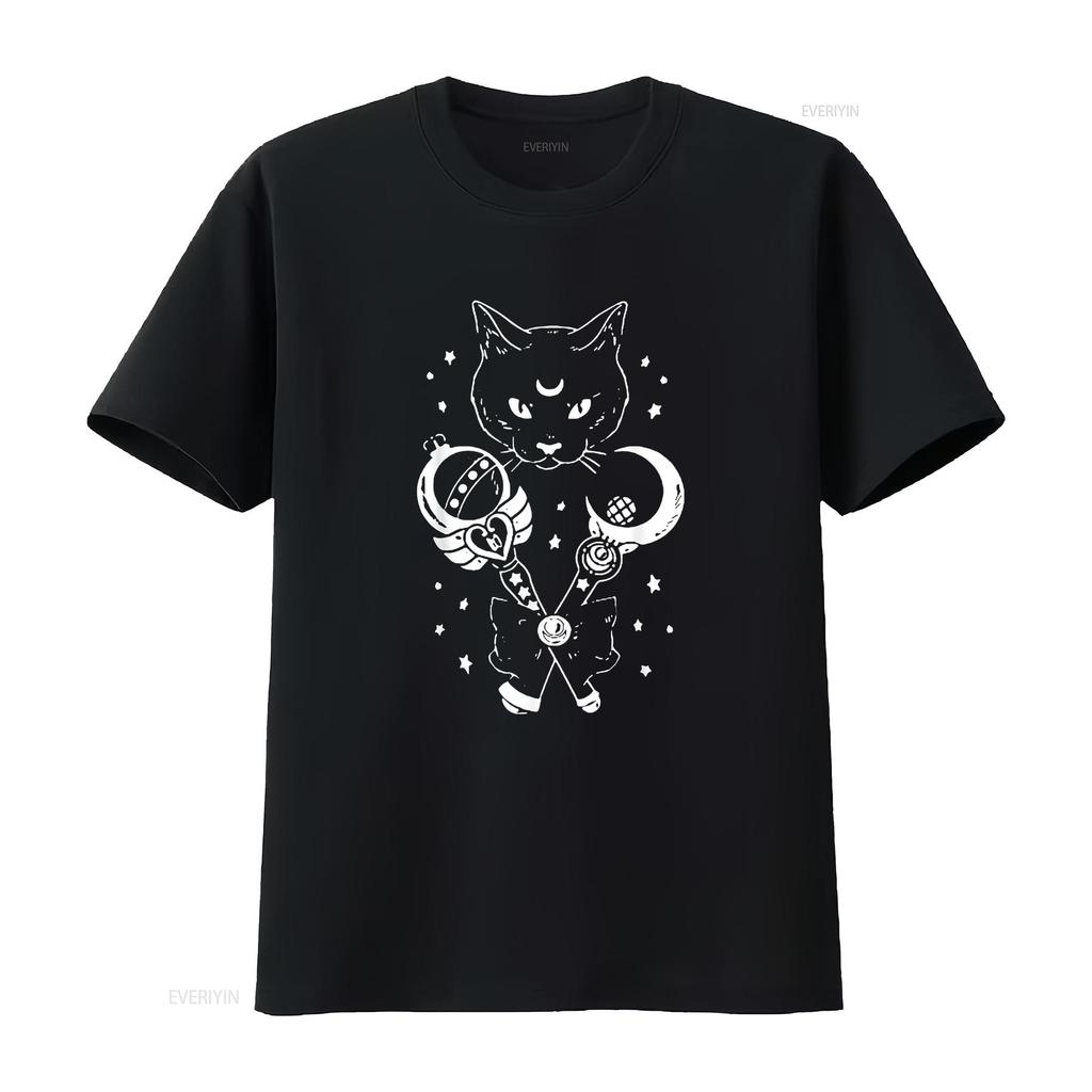 Sailor Meow Cute Moon Cat Space Magic Gothic Halloween Womens T Shirt vintage Washed graphic homme Breathable Stretched Casual