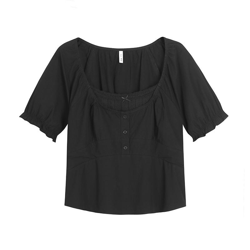 

Women s Summer U-Neck Short-Sleeve Faux Two-Piece Shirt - French Style, Plus Size, Age-Reducing Design (65001) 5XL (For 200-220 jin) чёрный