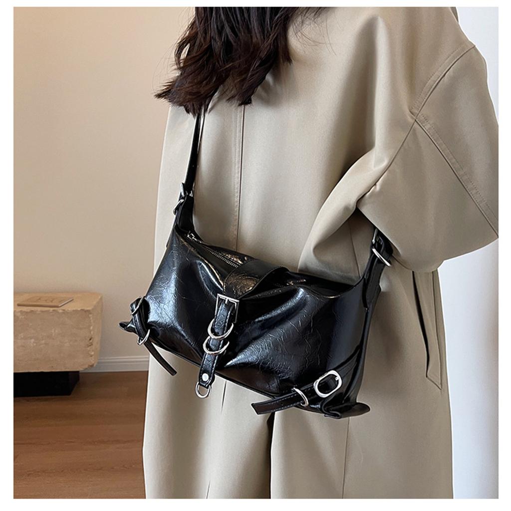 Trendy Korean Motorcycle Bag for Women Stylish Underarm Style Shoulder Bags PU Handbag
