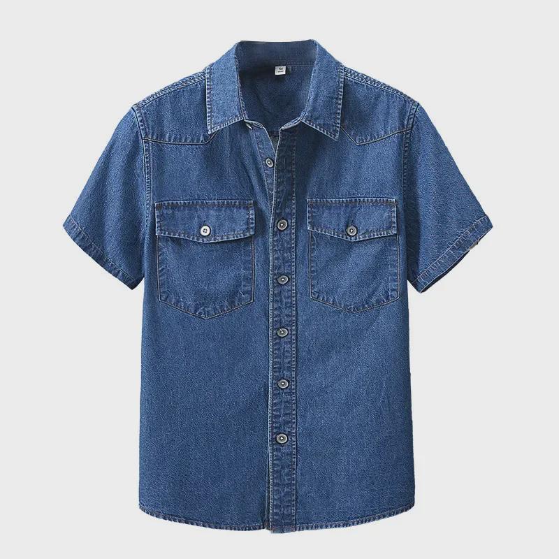 Men's Summer Denim Shirt - Large Size, Thin Cotton, Half-Sleeve, Slim Lapel Work Jacket