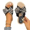Wear-resistant and Non-slip New Straw Thong Sandals - Women's Striped Bow Flat Heel Suitable for Home and Outdoor Wearing
