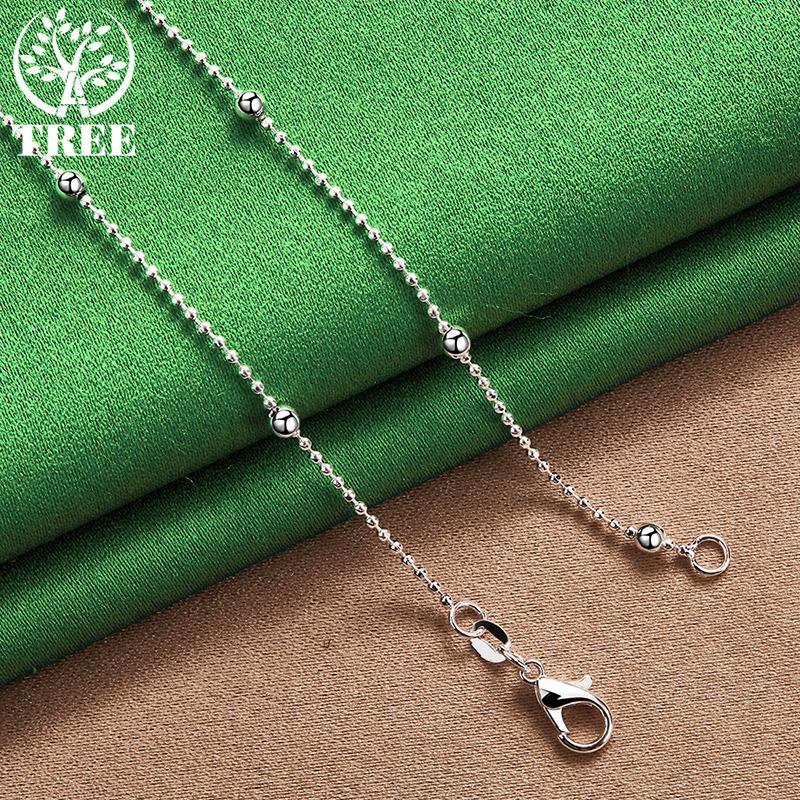 Elegant 925 Sterling Silver Smooth Bead Chain Necklace For Lady Luxury Noble Jewelry Birthday Anniversary Party Gift Accessories
