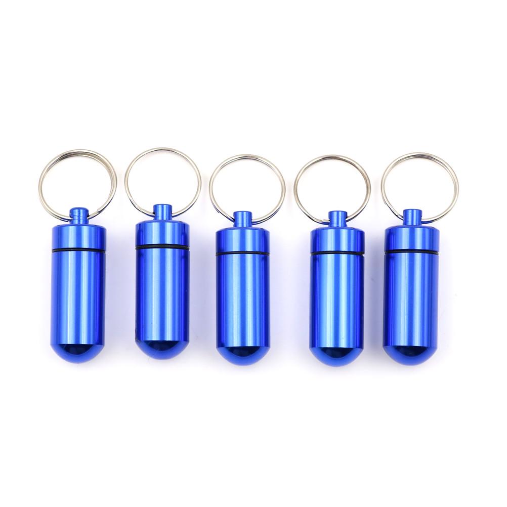 5Pcs Waterproof Mini Aluminium Pill Box Case Bottle Holder Container Keychain