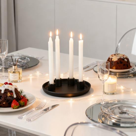 Ceramics Advent Candle Holder Matte Black White Taper Candle Tray 4 Candlestick Seats Dining