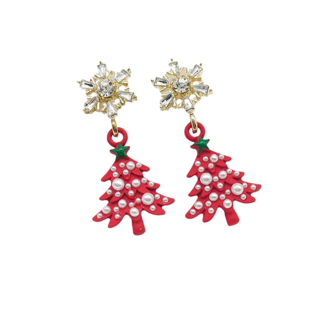 Snowflake & Christmas Tree Asymmetrical Earrings - Elegant Winter & Holiday Dangle Studs