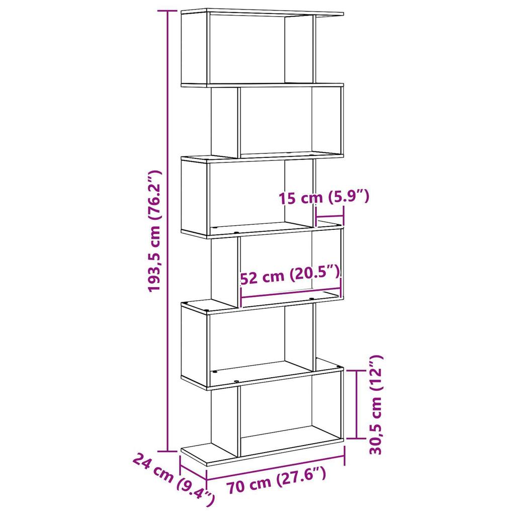 Black layered bookshelf, open plant rack, display and storage shelf for the foyer, living room, and study, 70x24x193.5 cm