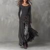 2026 Leopard Print Elastic Waist Wide Hem Casual Dress for Europe and America