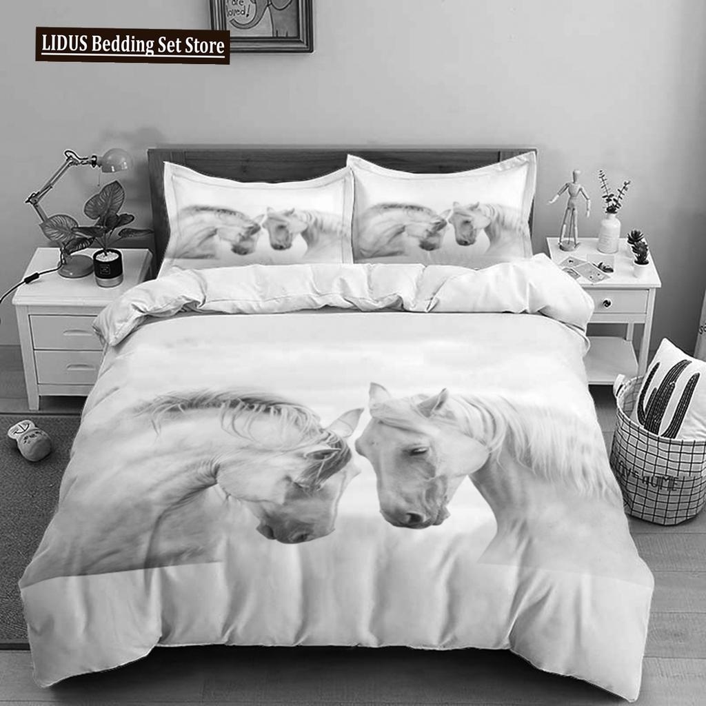 Horses HD Print Bedding Set double Bed Boys Bed Duvet Covers Pillowcases Comforter Bedding Set Teens King Size Bedding Set
