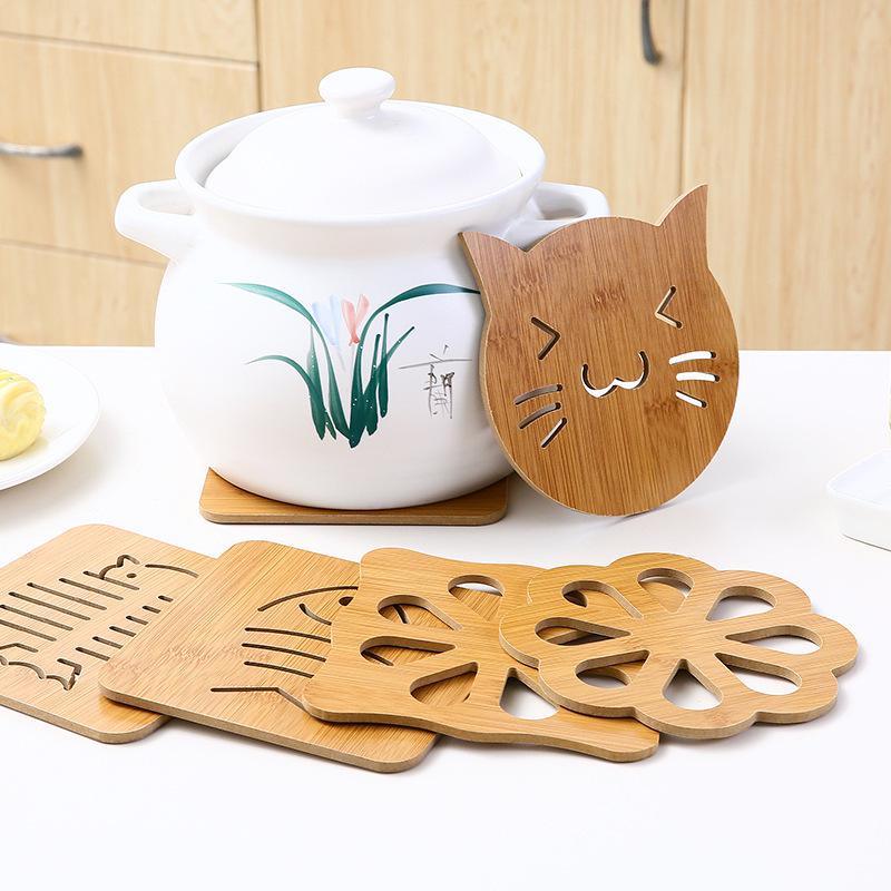 Wooden Cartoon Non-Slip Insulation Mat - Cute Coaster for Pots, Bowls, & Tea