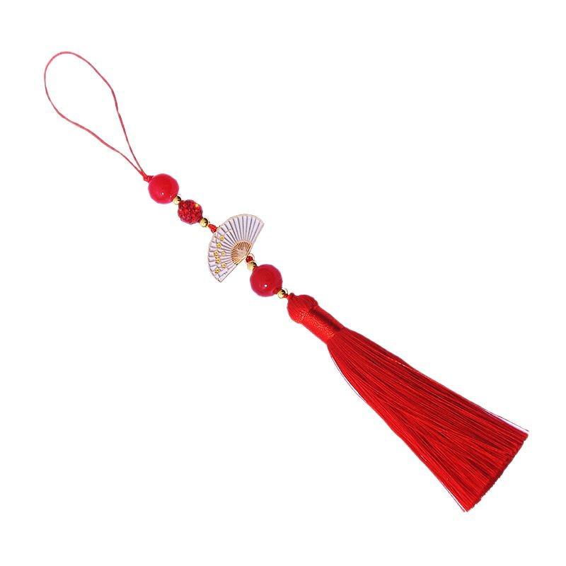 Ancient Style White Tassel Fan Pendant for Hanfu/Qipao Lapel or Phone