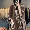 Women's Retro Wool Jacquard Hooded Cardigan Cape Shawl