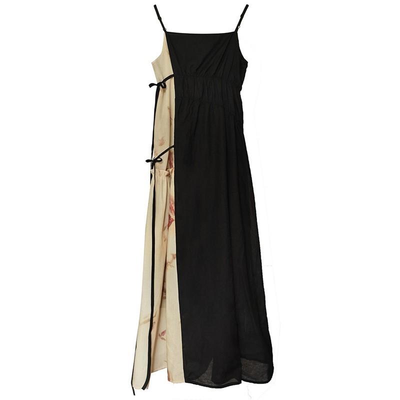 Johnature Woman Summer Chinese Style Print Devise A-Line Dress Niche Casual Vintage Sleeveless Dress