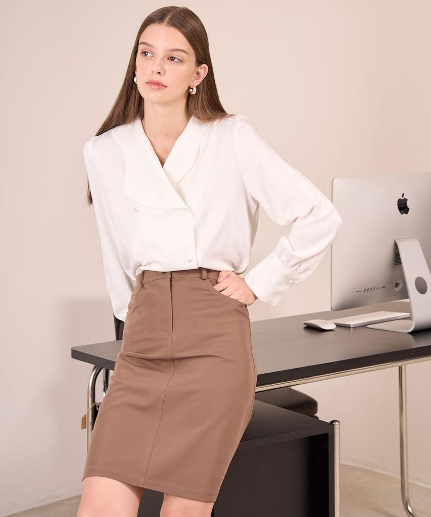 Bye Bye Seop Stitch Skirt Brown [T23]