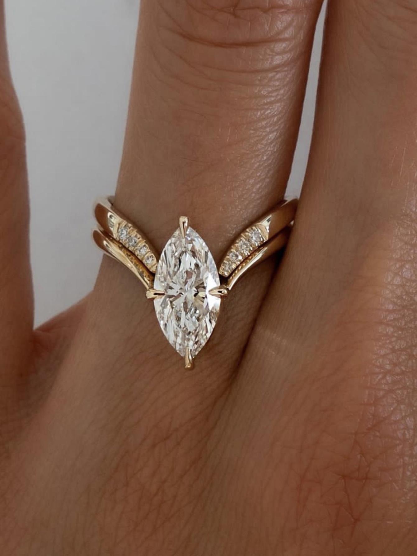 

2PC S925 Silver Marquise 2CT Moissanite Ring, High-quality Jewelry, Fashionable and Exquisite, Suitable for Gift Giving 6 золотистий