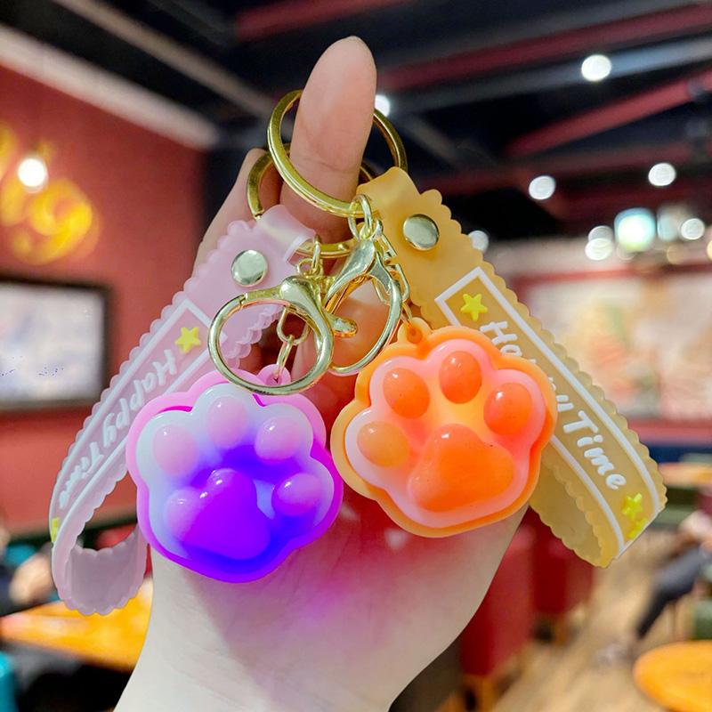 Cat Paw Glowing Keyboard Keychain Soft Dumpling Clicker Keyring Stress Relief Squeeze Pendant Fidgets Toys Glowing In The Dark
