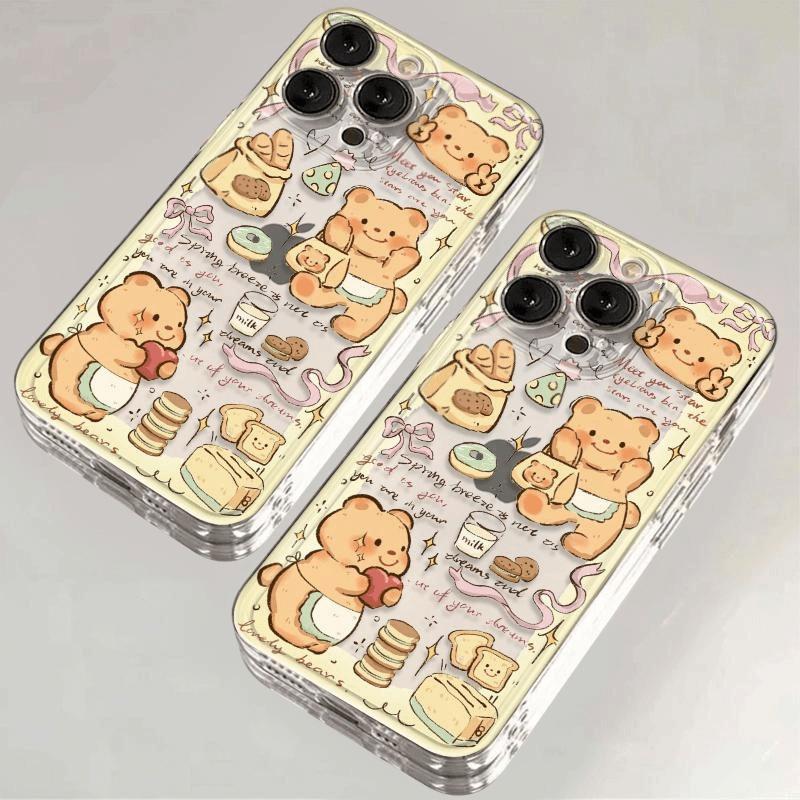 Cartoon Transparentes Paar Handyhülle 16 für IPhone15 Butter Bär Schutzhülle 13 für Apple 12 Space Case