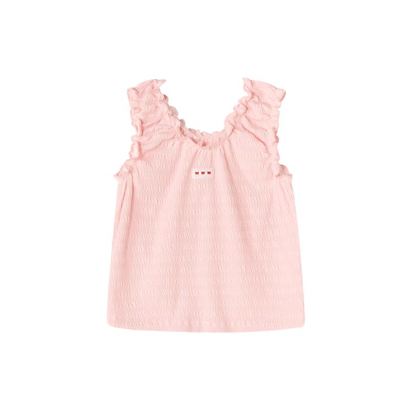 Girls  Sweet Ruffle Knit Sleeveless T-shirt 140