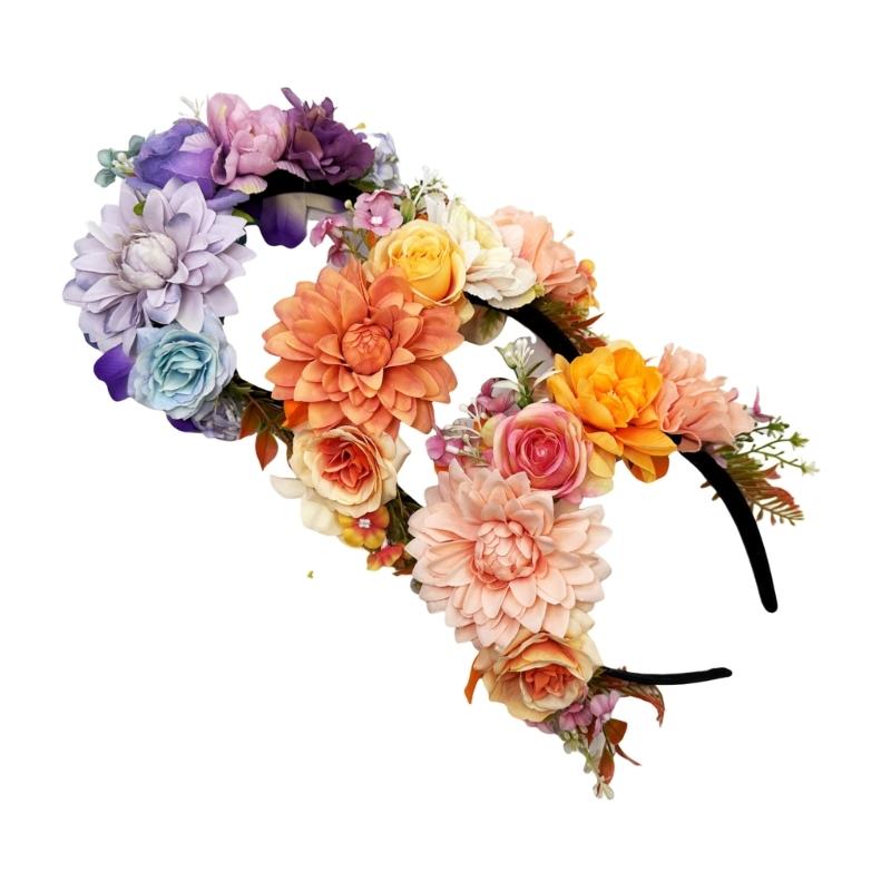 Faixa de Cabelo Floral de Tecido Para Meninas e Mulheres Ornamento de Cabelo Elegante com Flores de Tecido Realistas Perfeito Para Uso Diário, Eventos, Sessões de Fotos