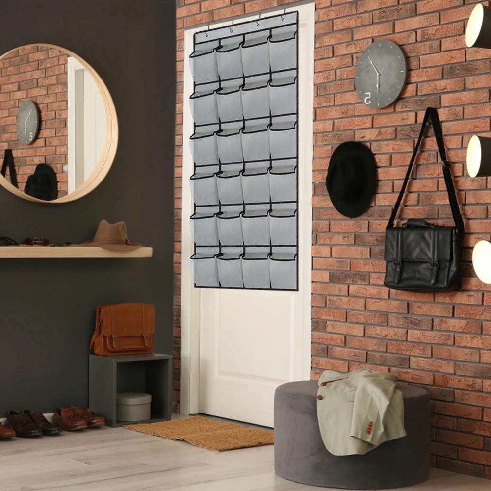 24 Grid Wall Hanging Shoe Organizer Over The Door Fabric Cabinet Closet Sundries Shoe Storage Bag Household Wall Storage Bag