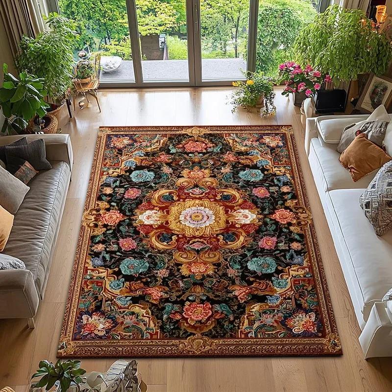 Luxury European Vintage Carpet Living Room Decoration Bedroom Carpet Washable Lounge  Mat Classic Floral Design