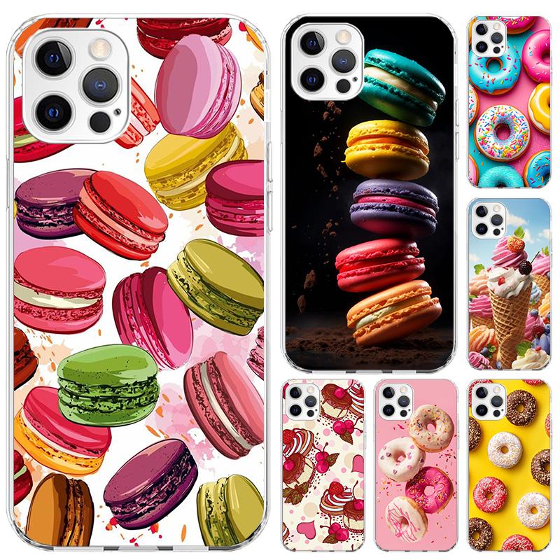 Macaron Ice Cream Cake Doughnut Phone Case for Iphone 17 Air 16 15 Plus 14 13 Mini 12 11 Pro Max 16E 7 8 SE 2020 Soft Funda Prin