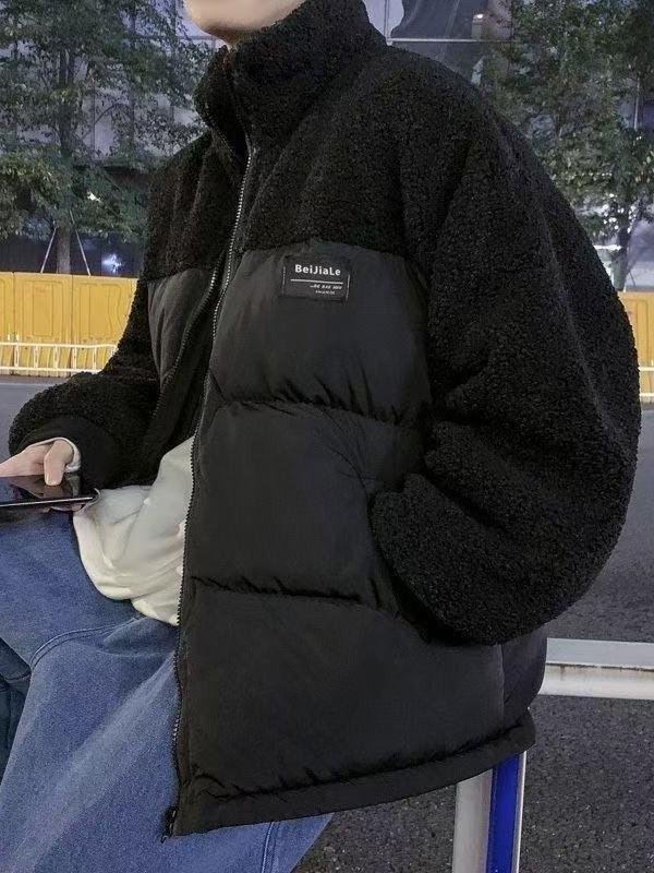 Trendy Unisex Winter Patchwork Lambswool Jacket - Hong Kong Style Casual Loose Fit