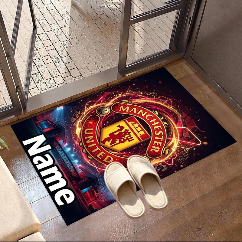 Custom Name Personalized Manchester United Print Carpet, Versatile Home Decor Rug, for Playroom, Apartment, Balcony, Entryway, Hallway Gift