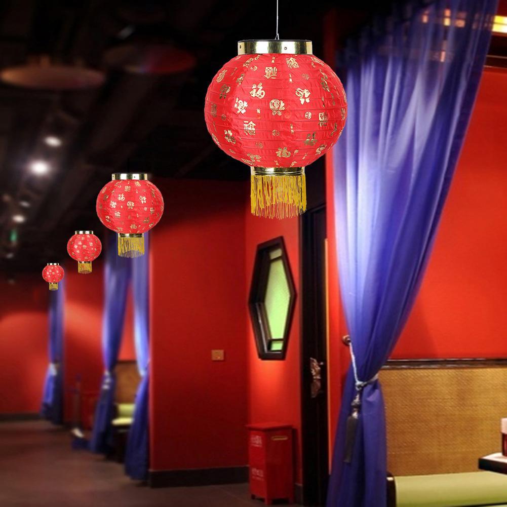 Waterproof Hanging Lanterns Lamp Blessing 10 inch Chinese New Year Lantern Cloth with Tassels Outdoor Round Festival Decor