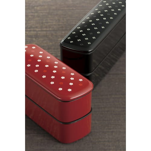 Miyamoto Sangyo Clean Coat Slim Lunch Bento Box, Saaya Pattern, Black, Large (Top Box) 330ml (Bottom Box) 330ml