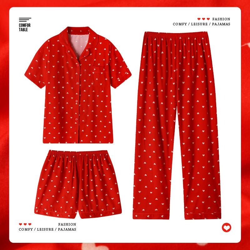 

Летний тонкий женский пижамный комплект с красными сердечками - Топ с коротким рукавом и длинные брюки 2XL (for 65-72.5 kg)